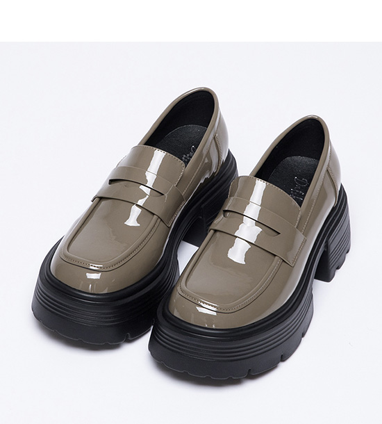 Lightweight Thick Sole Patent Loafers Mocha grey