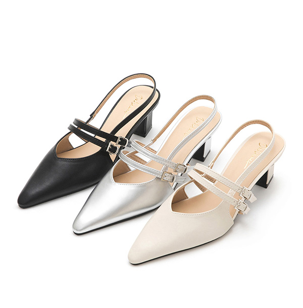 純欲風尖頭雙帶後空跟鞋 銀