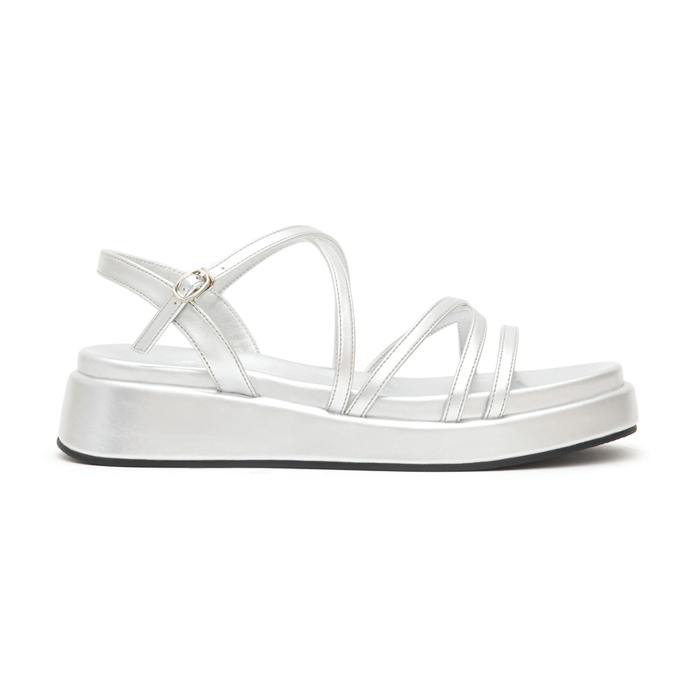 Cross-Strap Thick Sole Sandals Silver