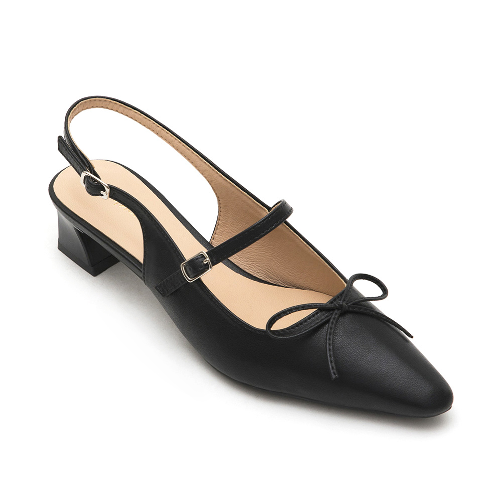 Bow Tie Pointed Toe Slingback Heels Black