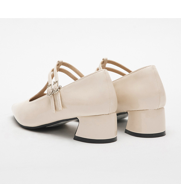 Patent T-Bar Mid-Heel Mary Jane Shoes Ivory White