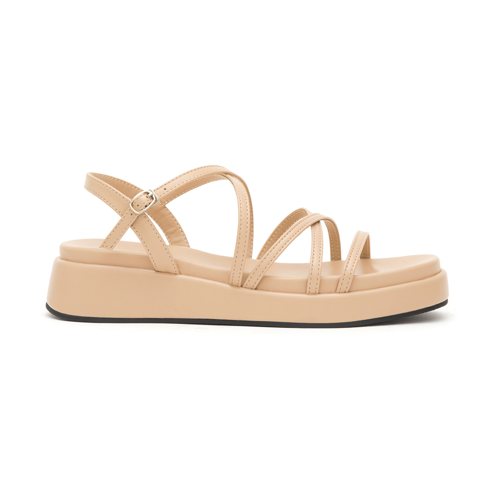 Cross-Strap Thick Sole Sandals Beige