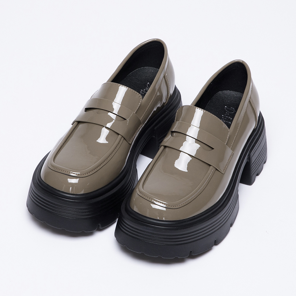 Lightweight Thick Sole Patent Loafers Mocha grey