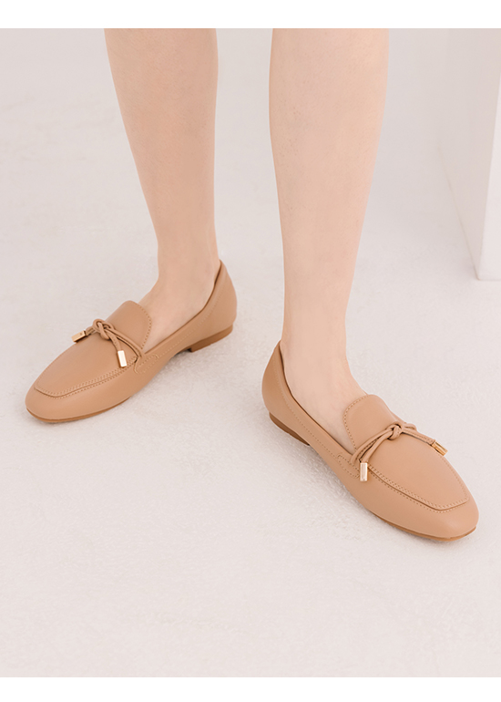 Tie Detail Soft Faux Leather Loafers Apricot