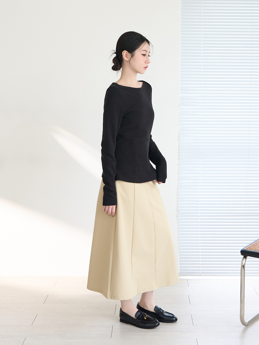 【真皮系列】親膚空氣棉平底樂福鞋 黑色