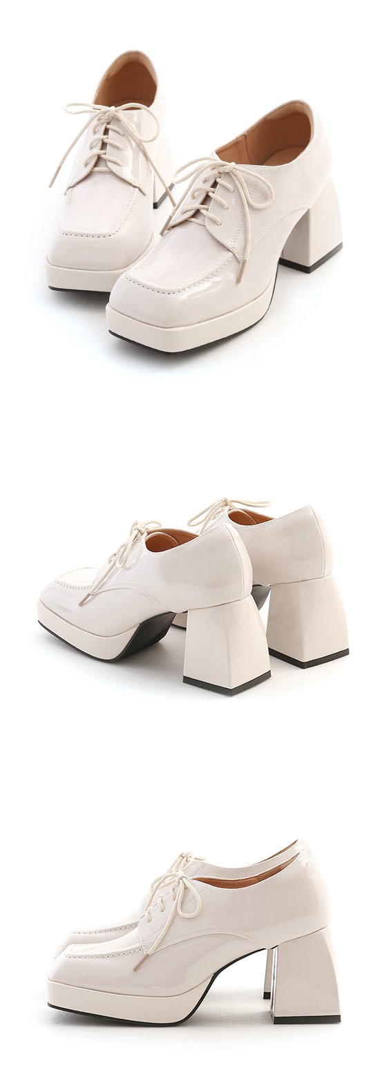 Patent Chunky Heeled Derby Ivory