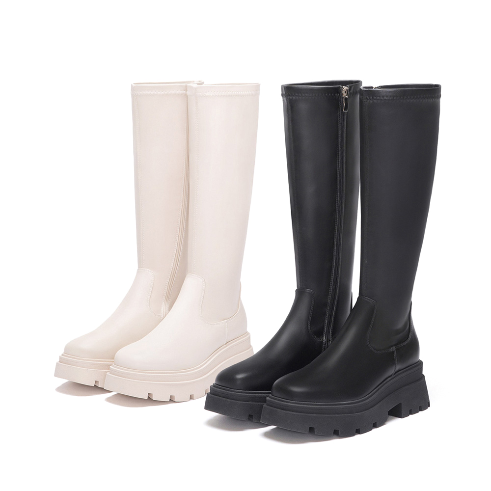 完美進化．增高厚底方糖瘦瘦長靴 香草米