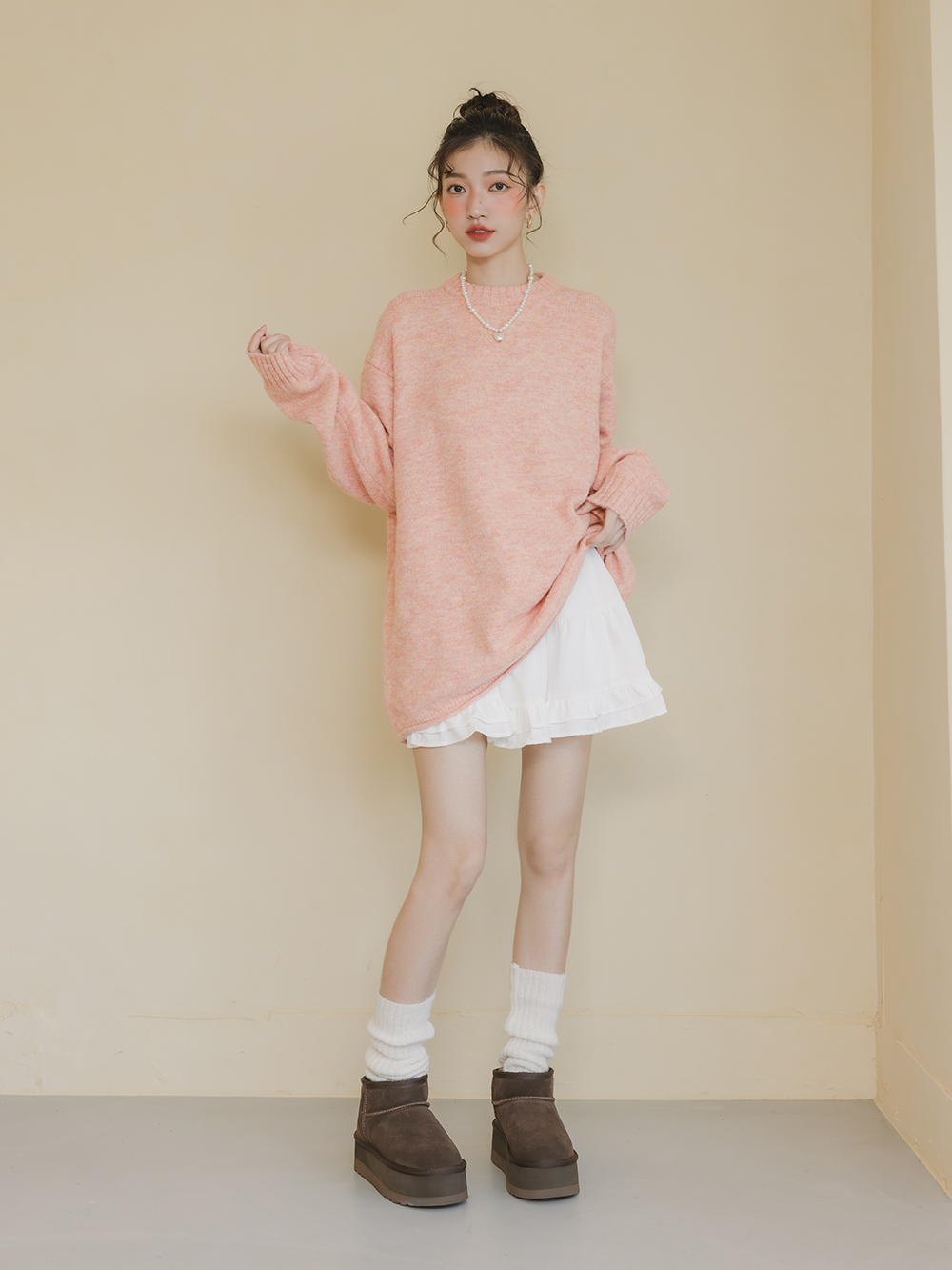 冬戀5cm增高底真皮短筒雪靴 復古咖