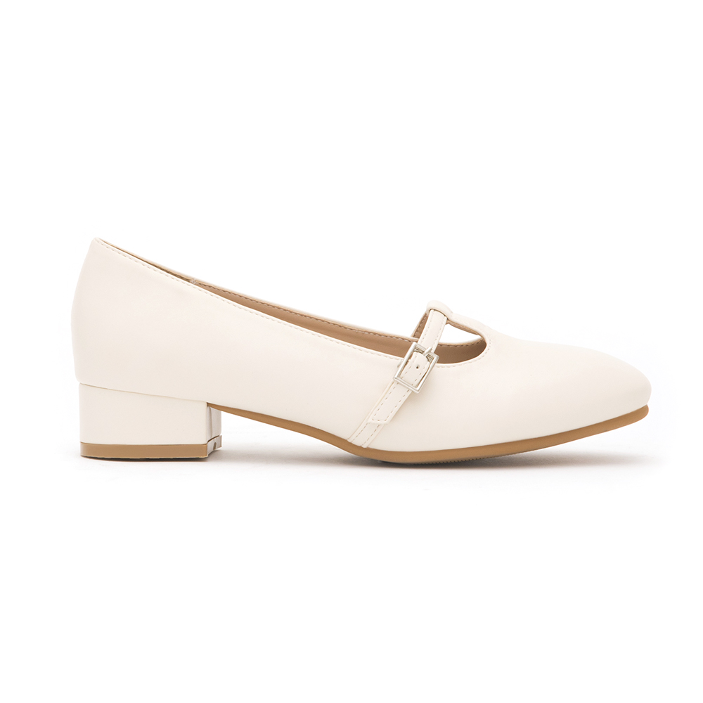 Round-Toe T-Strap Mary Jane Shoes Vanilla