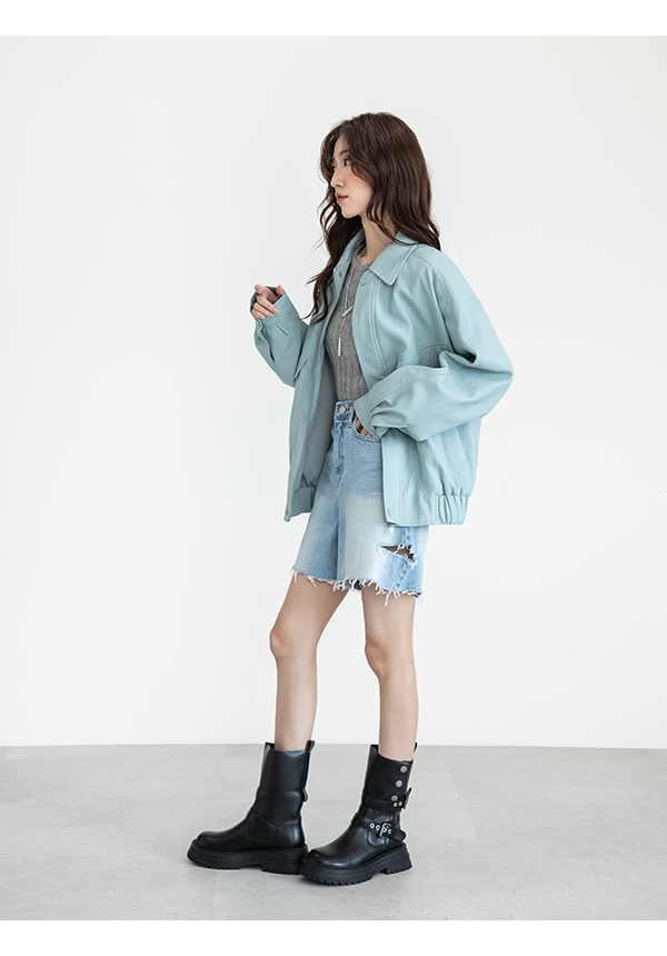 復古騎士釦環排釦機車短靴 黑色