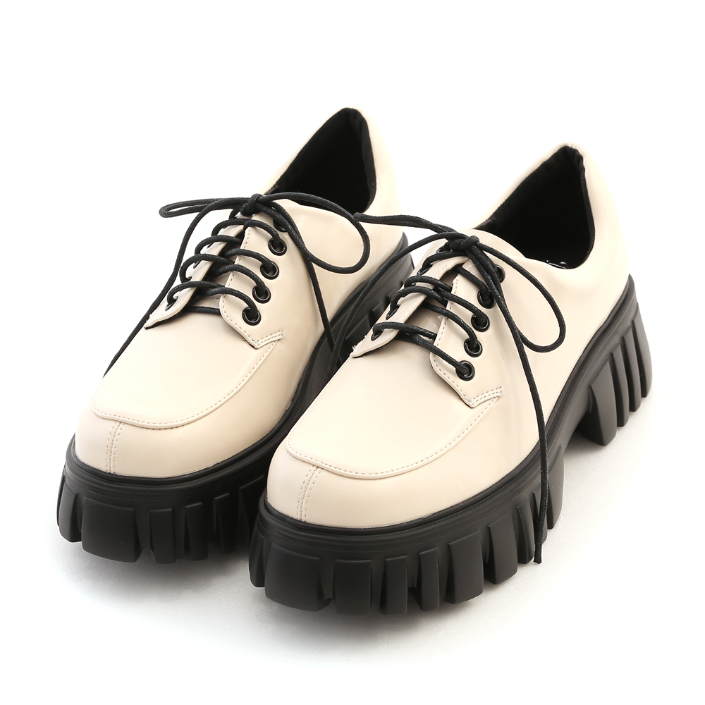 摩登少女．輕量鋸齒底綁帶德比鞋 香草米