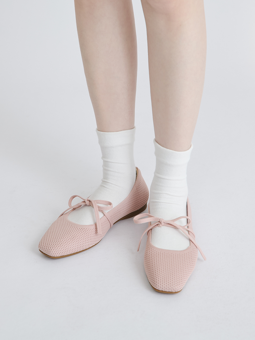 【3D零感雲織鞋】綁帶方頭瑪莉珍鞋 裸膚粉