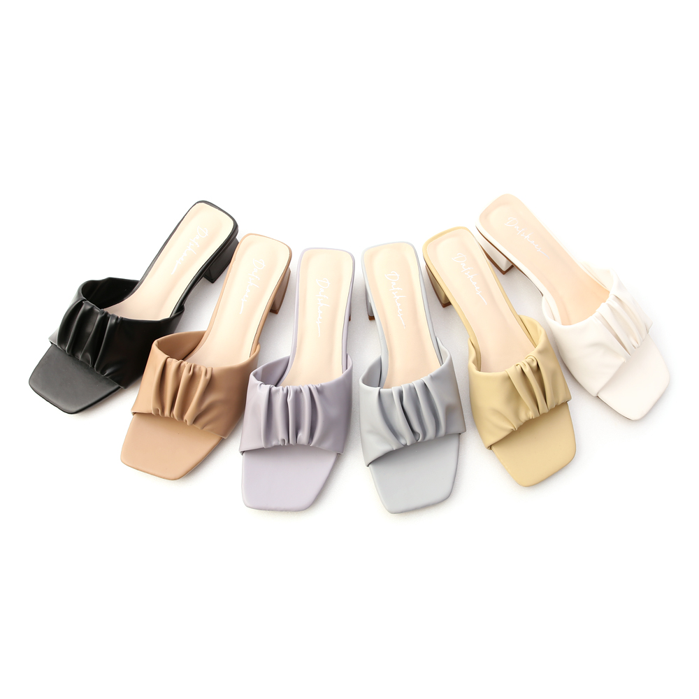 Ruched Detail Wide Strap Low Heel Sandals Beige