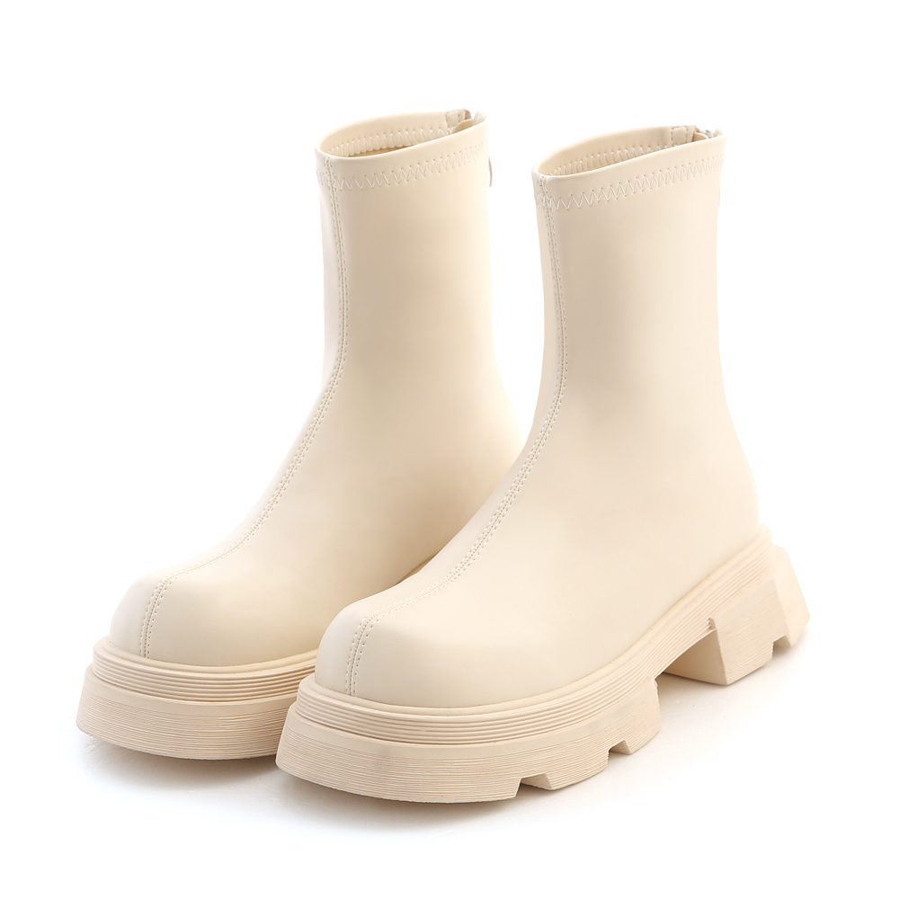 Plain Zig-Zag Sole Slimming Boots Vanilla