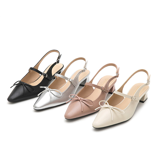 Bow Tie Pointed Toe Slingback Heels 粉