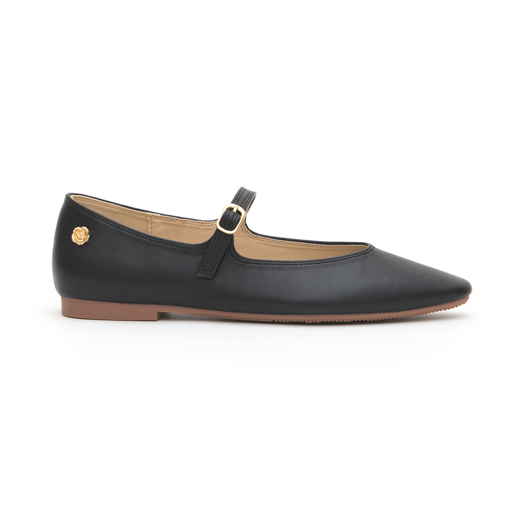 Elegant Pointed-Toe Mary Jane Flats Black