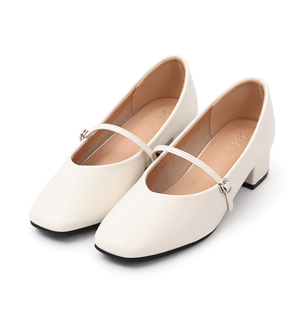 典雅少女V口低跟瑪莉珍鞋 白