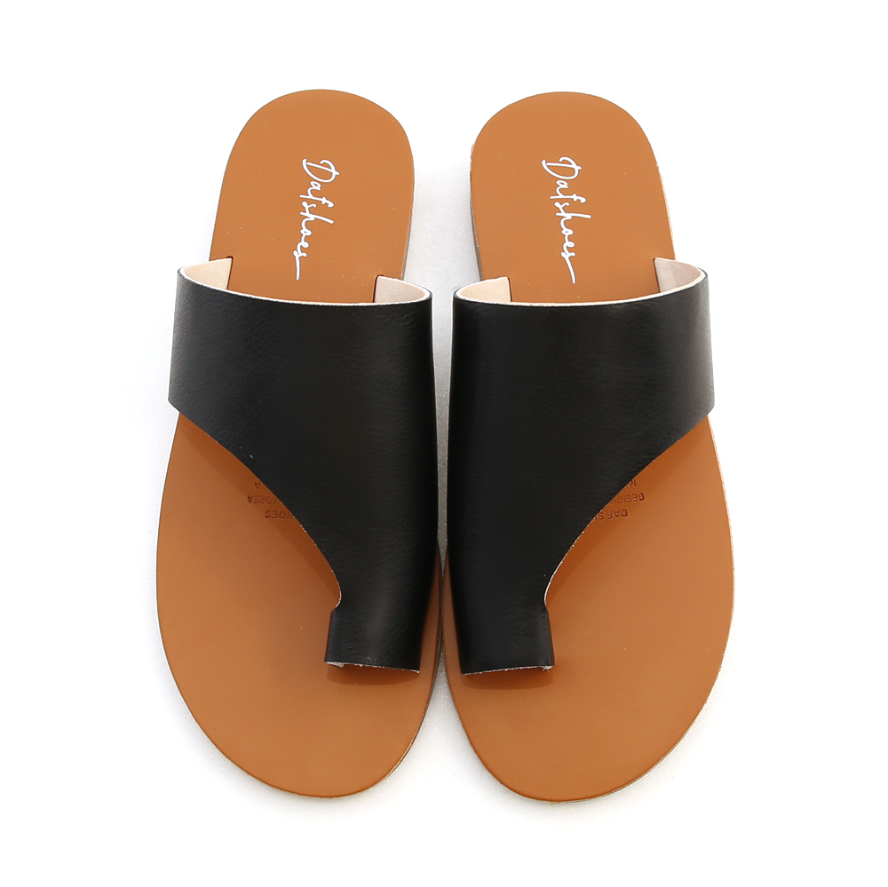 Soft Leather Slip-On Flat Sandals Black