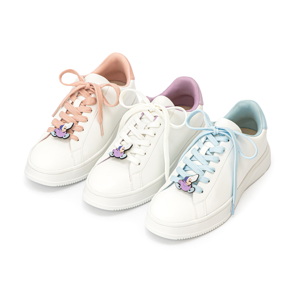 【Disney】牡蠣寶寶雙色鞋帶小白鞋 草莓粉
