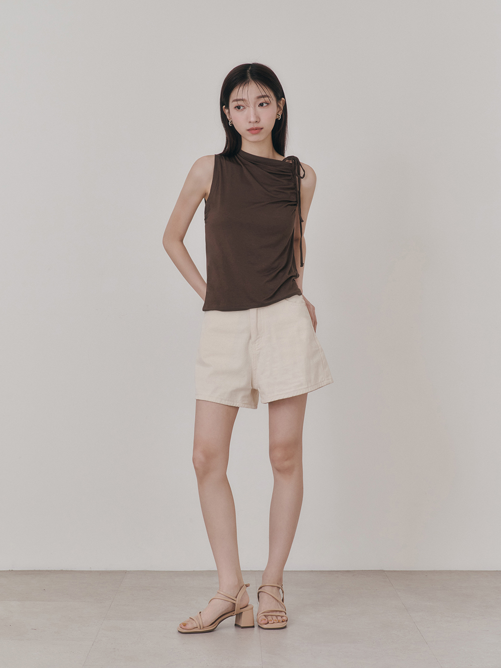 彩虹泡泡糖．泡芙軟墊細帶高跟涼鞋 奶茶杏