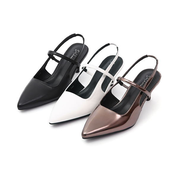 Pointed-Toe Low Heel Slingback Pumps Black