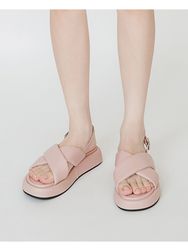 Pastel Wide Band Cross-Straps Soft Sandals 粉