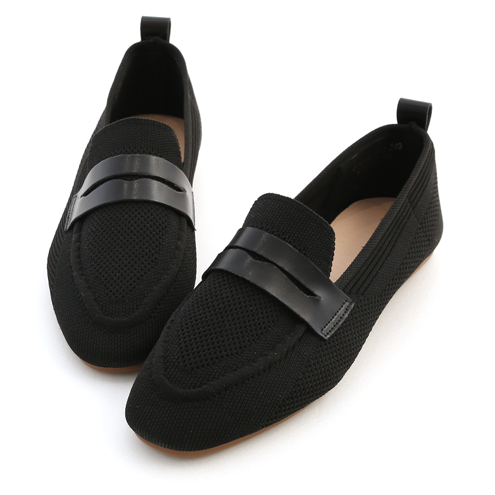 Dual Material Penny Loafers Black