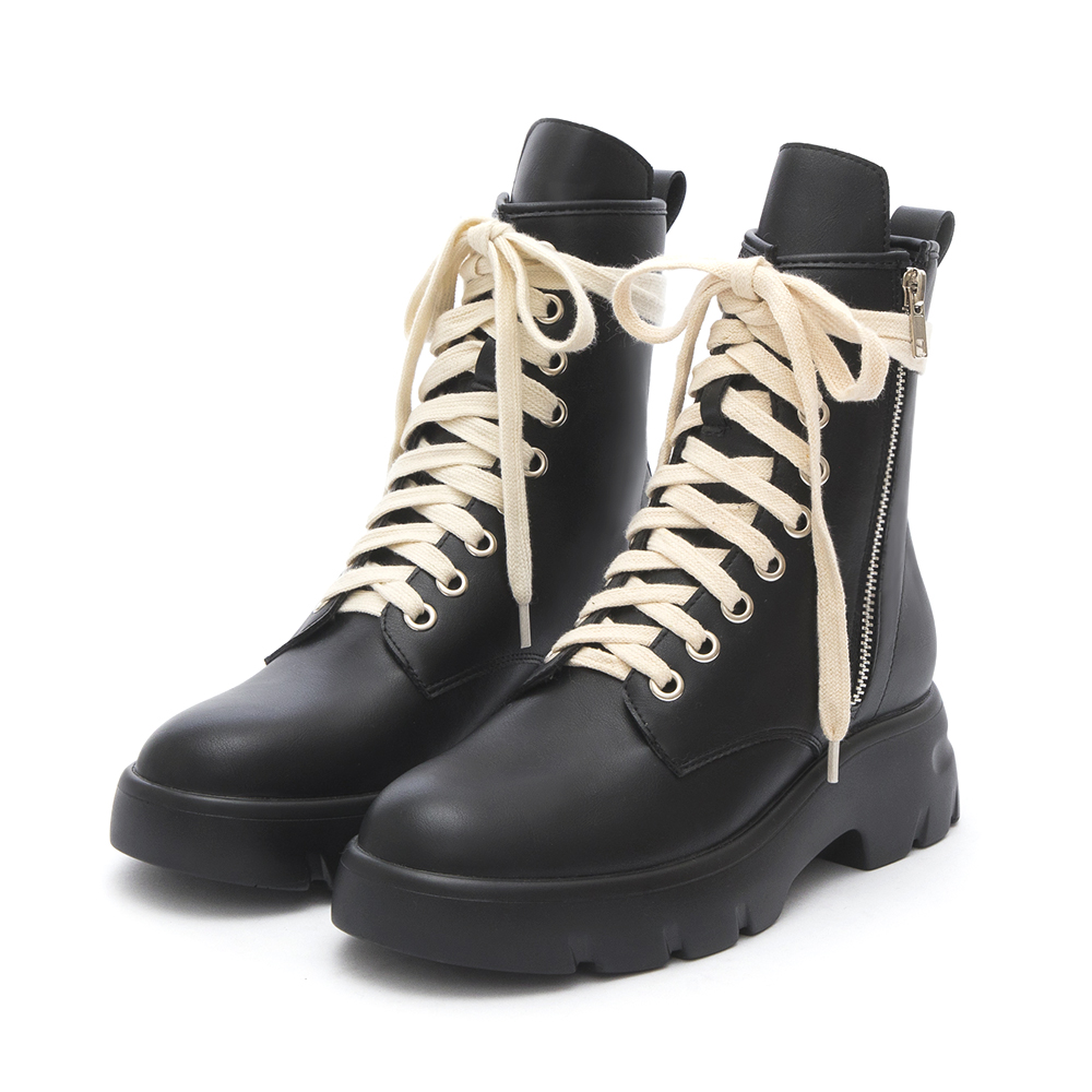 Lightweight Sole Colorblock Combat Ankle Boots Black