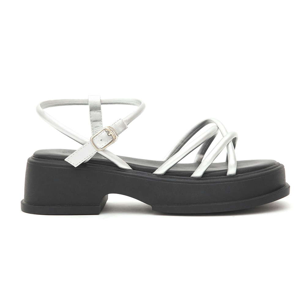 Cross-Strap Platform Sandals Silver