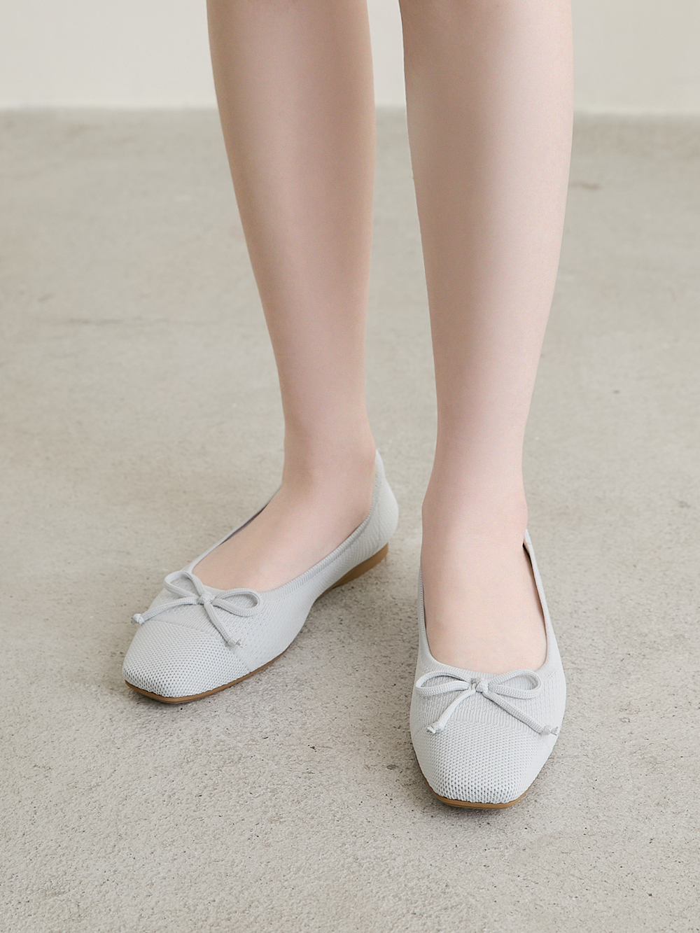 【3D零感雲織鞋】蝴蝶結方頭芭蕾鞋 象牙灰