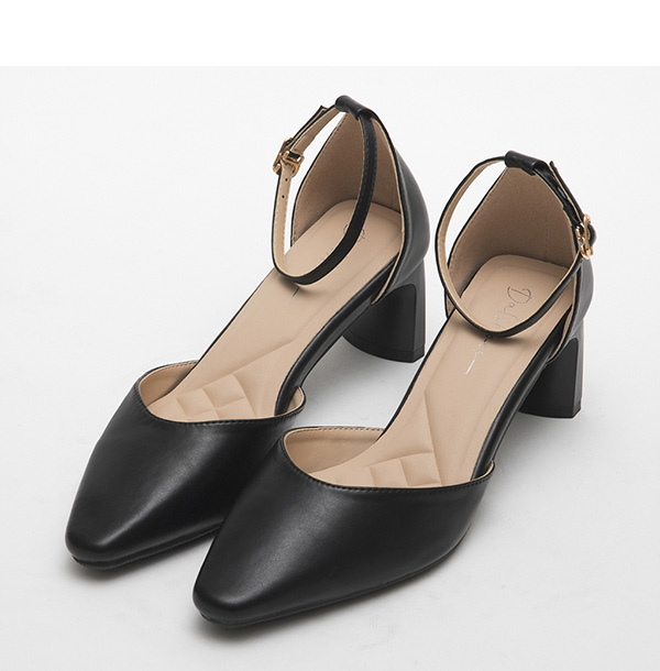 4D Cushioned Pointed Toe Flat Heel Mary Jane Shoes Black