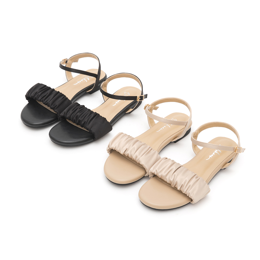 Satin Ruched Details Sandals Beige