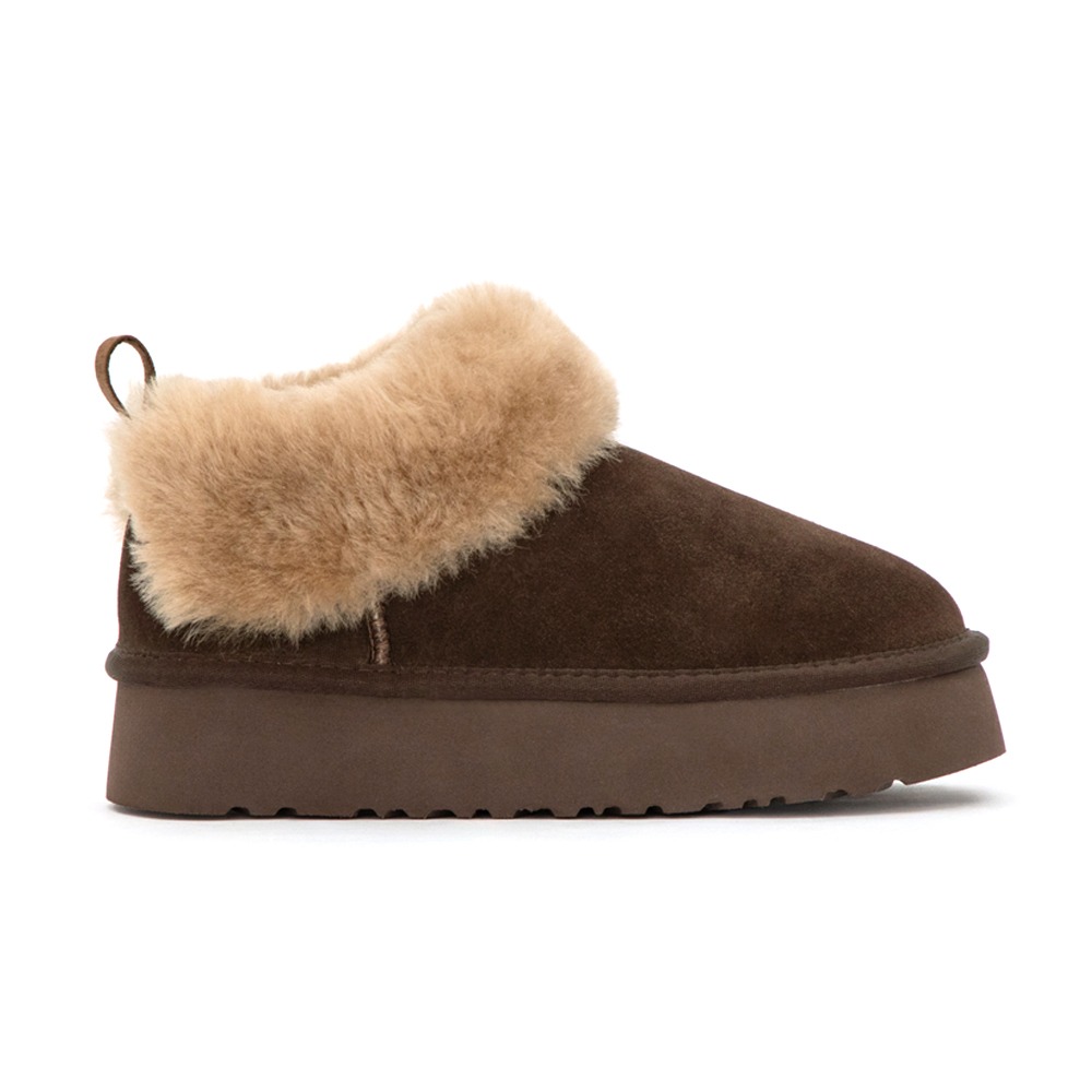 暖暖泡芙厚底翻毛真皮雪靴 咖啡色