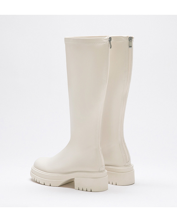 Plain Thick Sole Tall Boots Vanilla