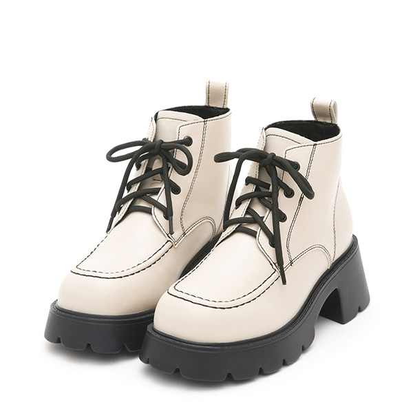 Contrast Stitched Chunky Lace-up Boots Cream