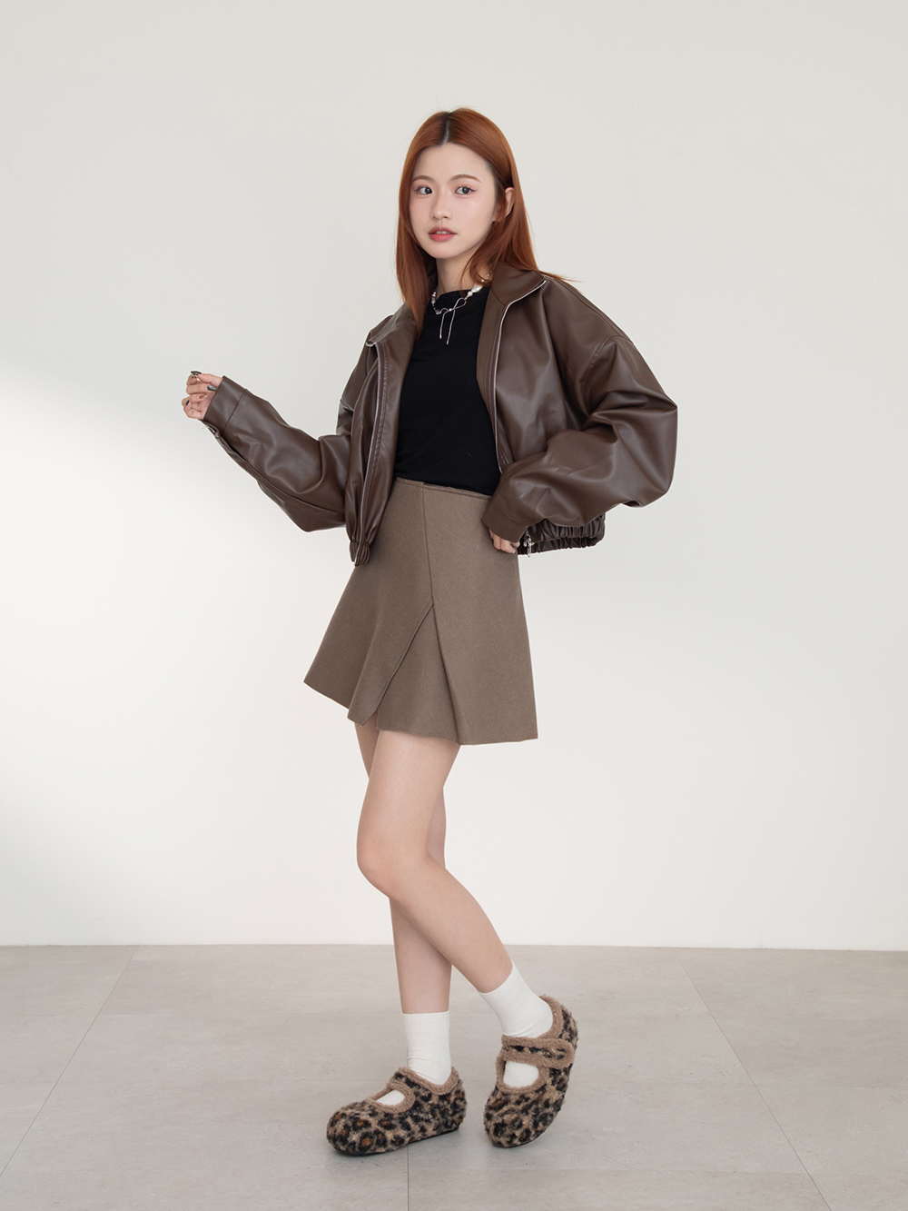 可愛萌系內增高毛毛瑪莉珍鞋 豹紋