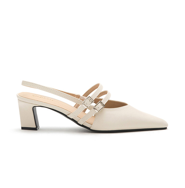 純欲風尖頭雙帶後空跟鞋 米白