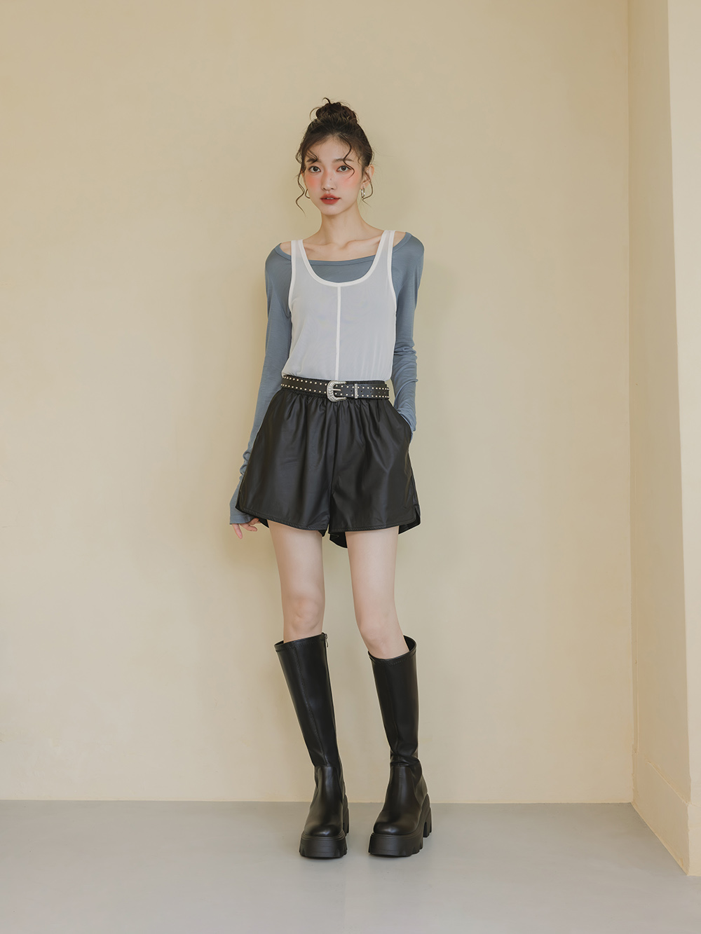 演唱會必備9.5cm輕量厚底瘦瘦長靴 黑色