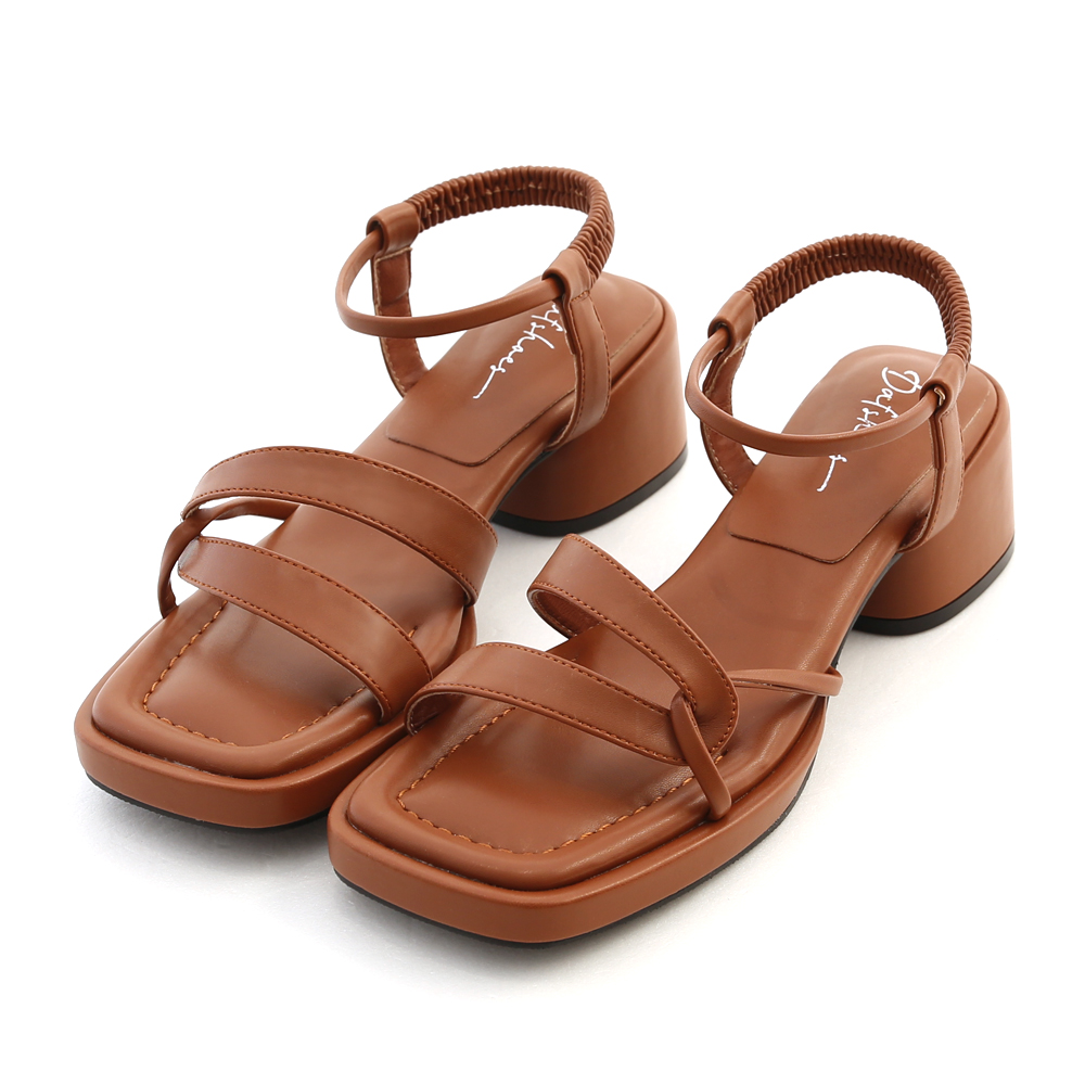 Puffy Cushioned Knot Mid Heel Sandals Brown