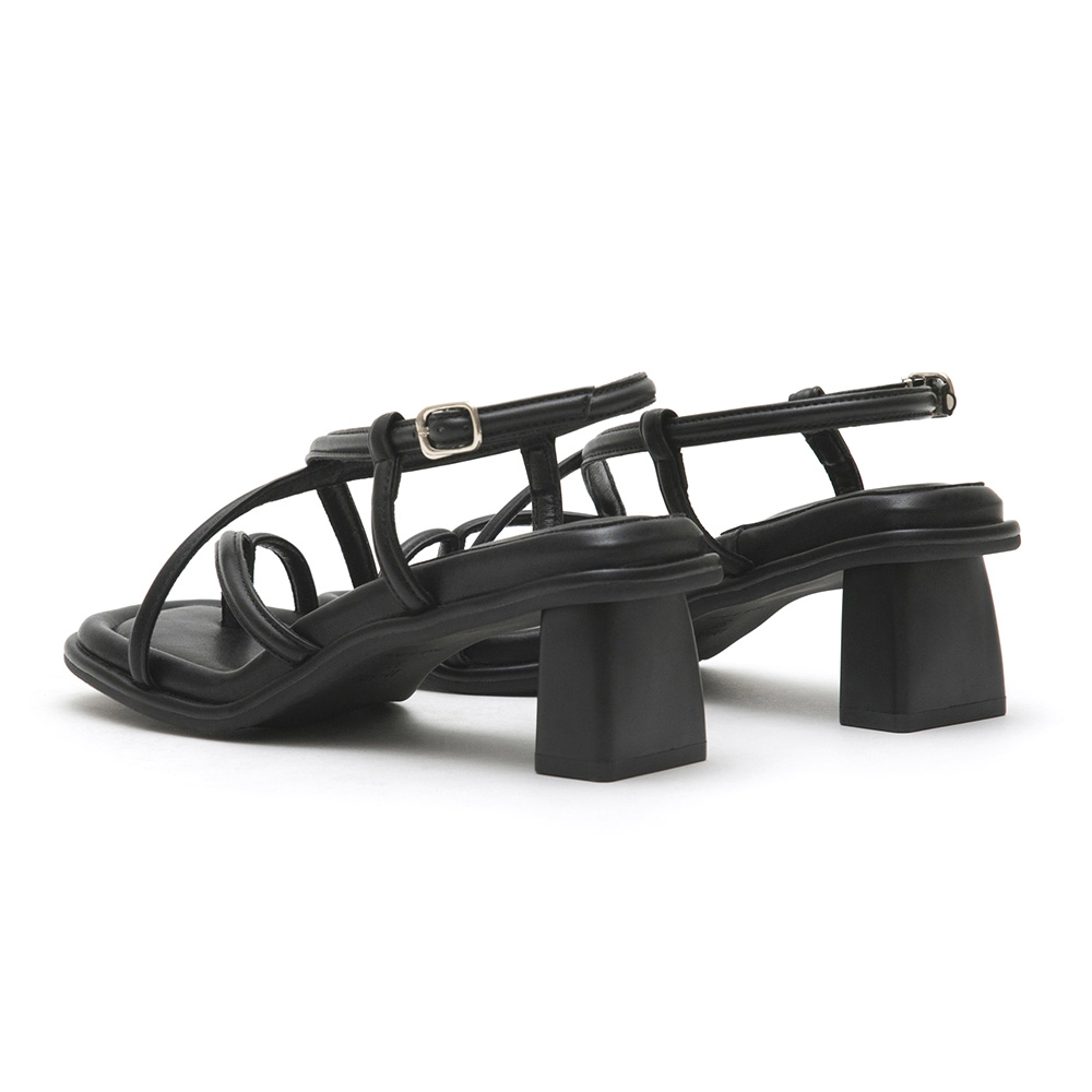 Elegant Thin Strap Square Toe Mid-Heel Sandals Black