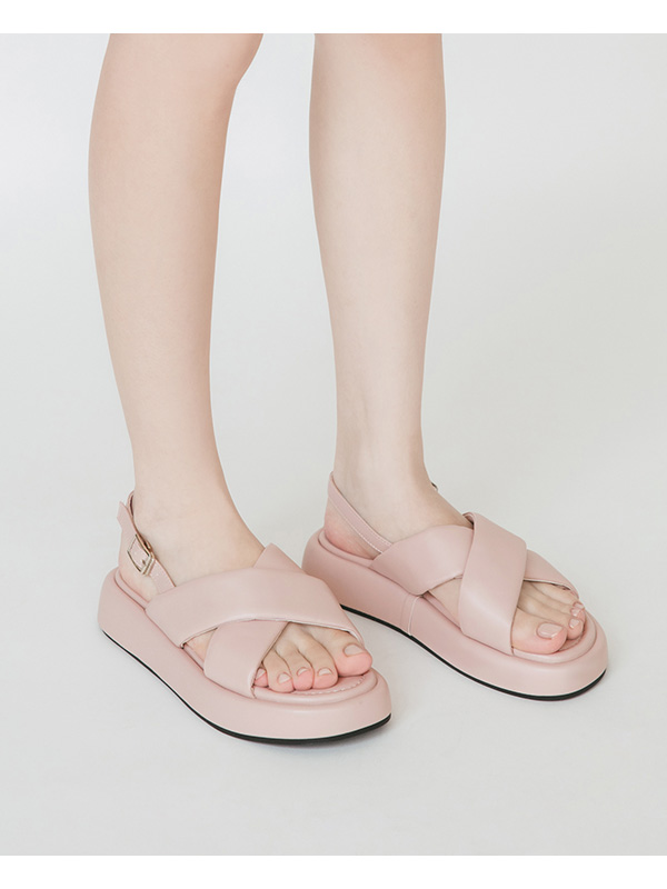 Pastel Wide Band Cross-Straps Soft Sandals 粉