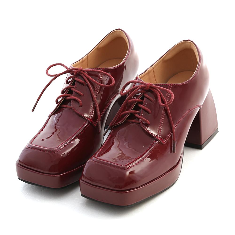 Patent Chunky Heeled Derby Burgundy │ D+AF Official Online Shop
