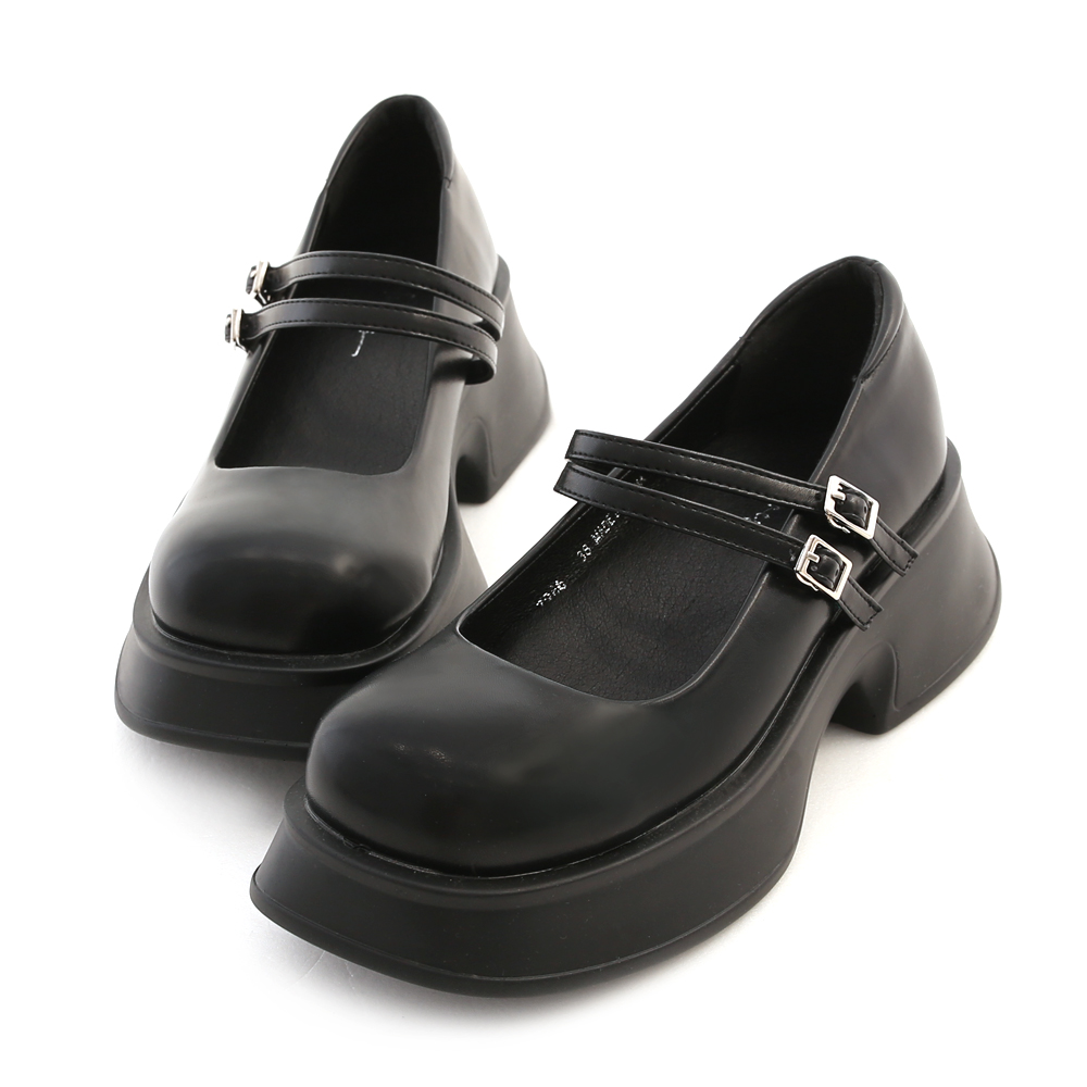 Lightweight Double Straps Mary Jane Shoes Black