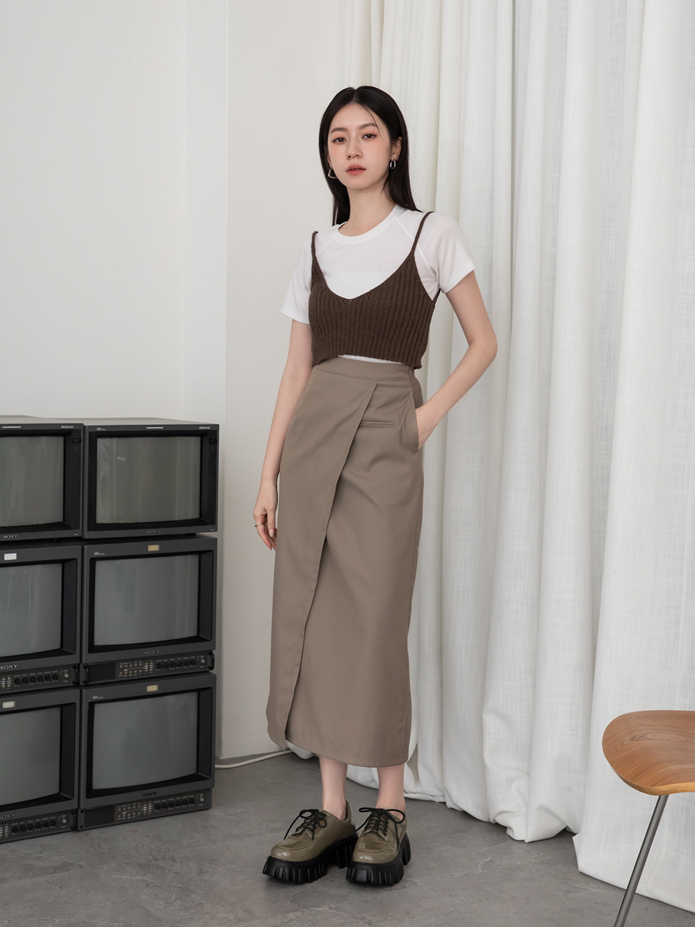 摩登少女.輕量鋸齒底綁帶德比鞋 摩卡灰