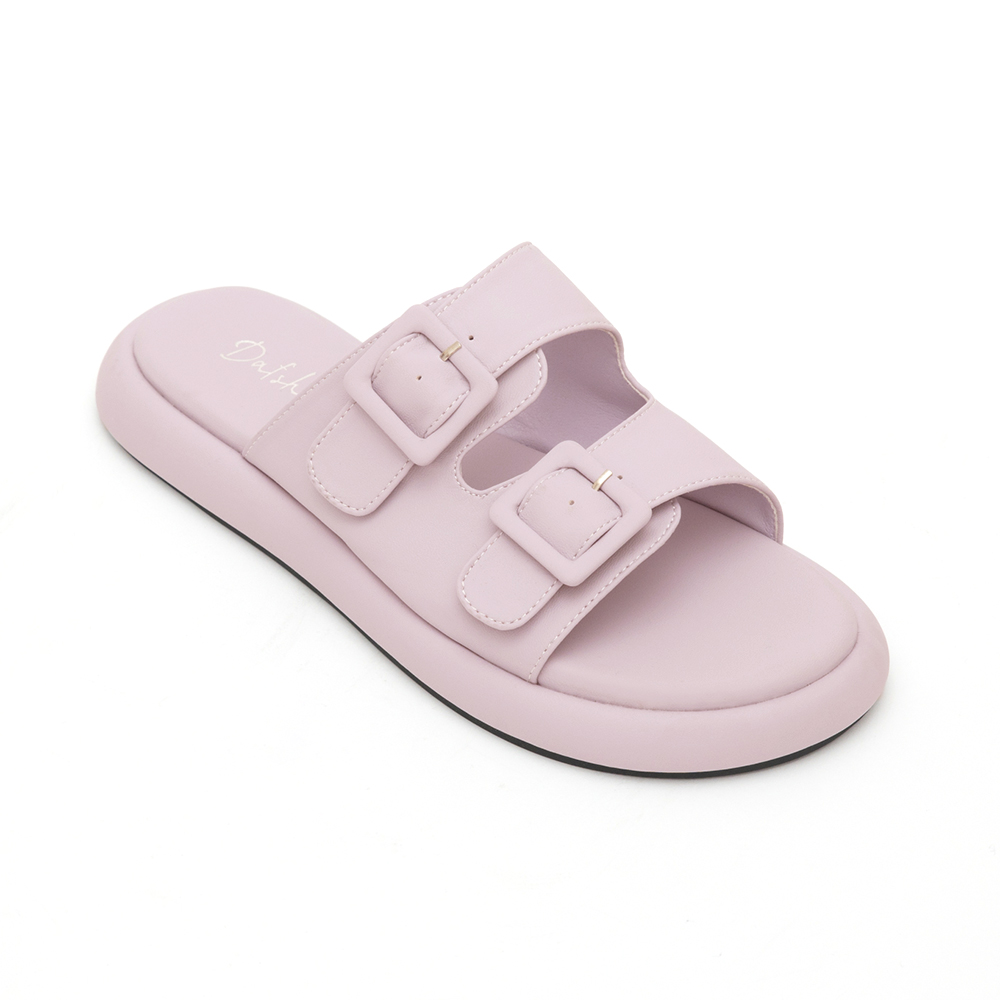 Pastel Square Buckle Cute Flat Sandals Lavender