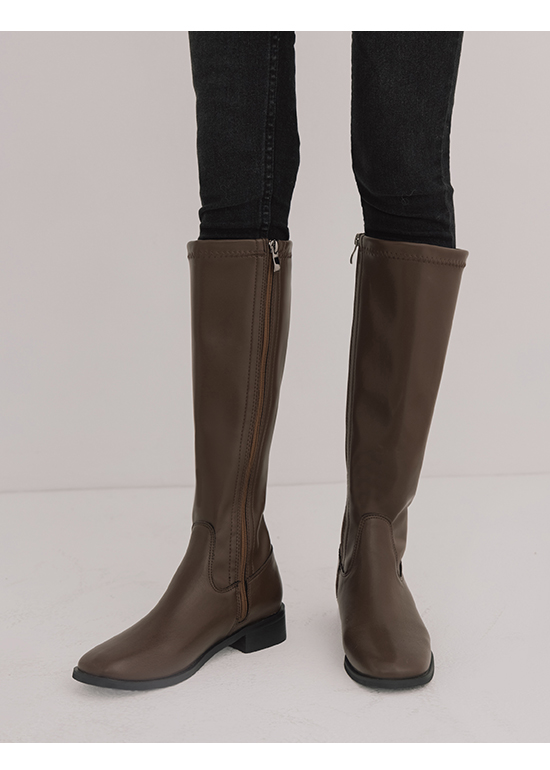 Plain Tailored Knee-Height Boots Brown