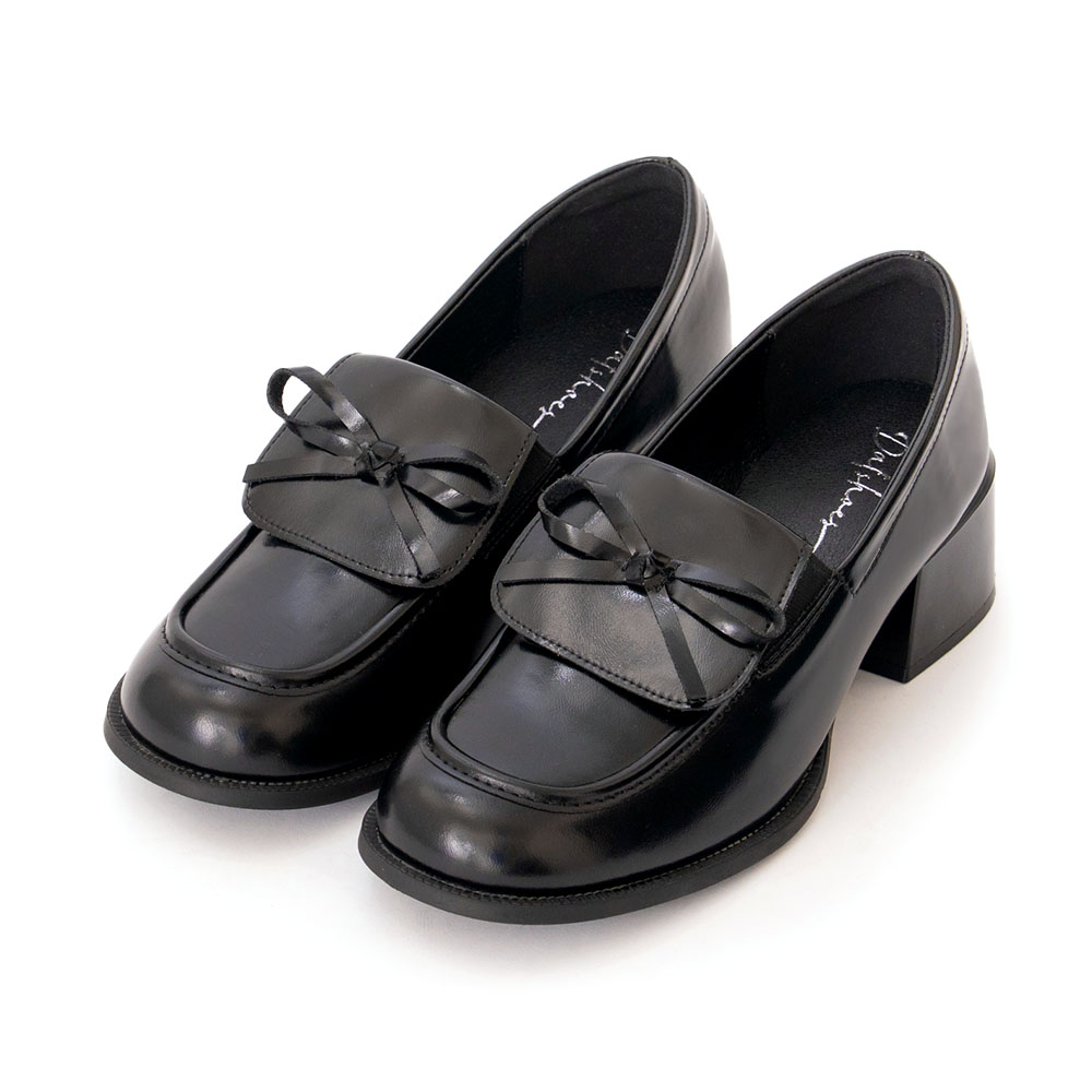 校花指定小蝴蝶結中跟樂福鞋 黑色