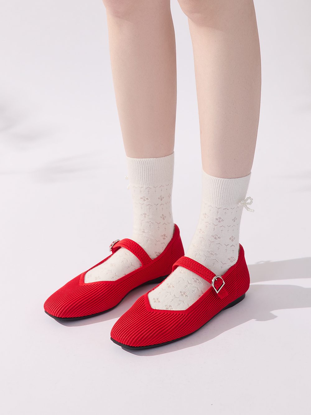 【3D零感雲織鞋】方頭瑪莉珍鞋 熱戀紅