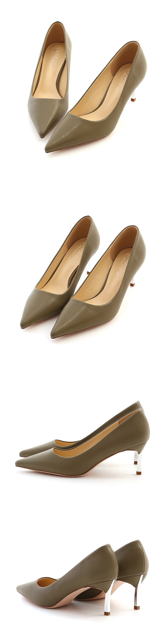 Plain Pointed Toe 6cm High-Heels Olive Green