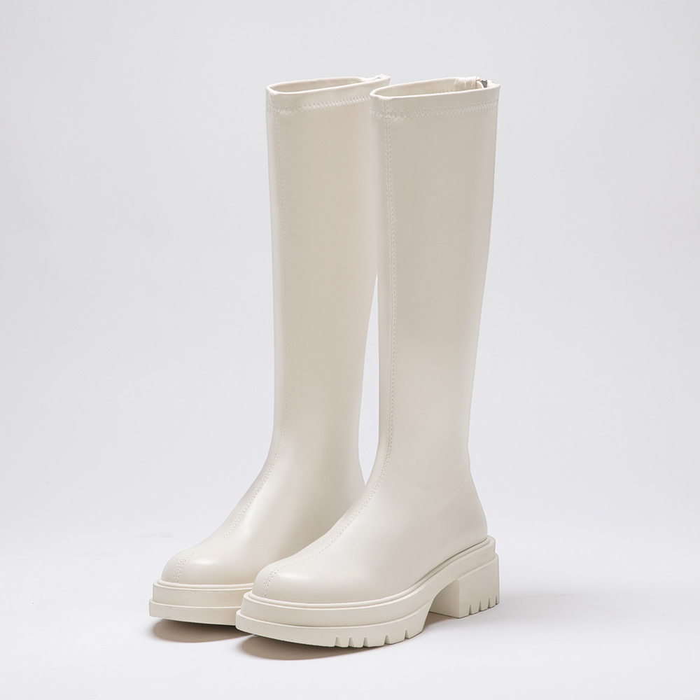 Plain Thick Sole Tall Boots Vanilla